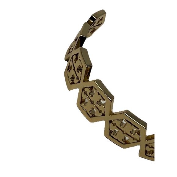 Tory Burch Hexagon Logo Cuff In Yellow Gold MSRP $128 - Picture 4 of 7
